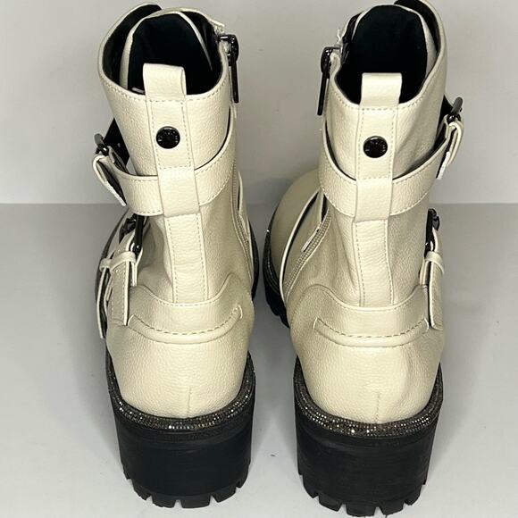 Kenneth Cole Reaction Women's Boots Size 9 Ivory Tate Biker Jewel Faux Leather - Picture 5 of 13